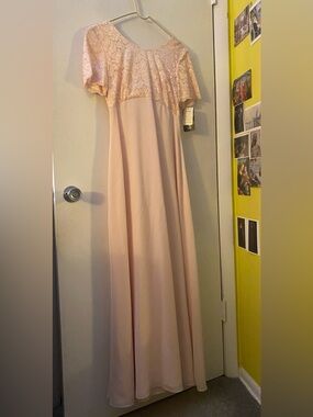 Vintage 1990s Rhapsody Blush Pink Georgette Empire Waist Formal Evening Gown